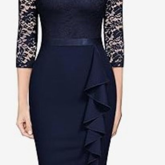 Miusol Lace Ruffle Style Cocktail Mini Blue Dress - Picture 7 of 8